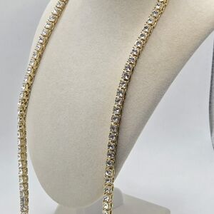 Gold Tone Cubic Zirconia Tennis Chain Necklace 25"